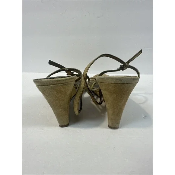 J Crew Brown Tan Leather Suede Strappy Wedge Heels Made In Italy Women's 8.5 - Picture 7 of 8